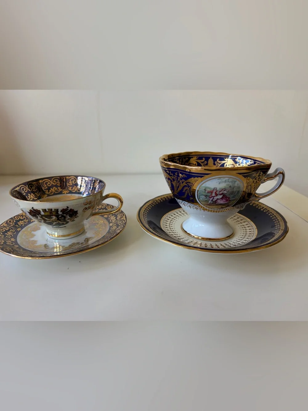 Lot of 3 Vintage tea Cup And Saucer set cobalt blue & gold trim